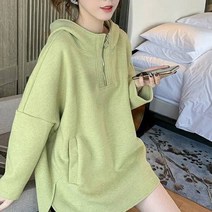 메이첼 여성용 지퍼후드넥 숄더 절개 사이드 슬릿 긴팔 티셔츠 01524