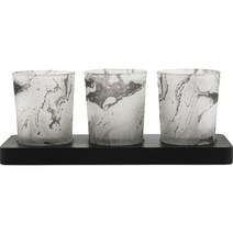 하로아 북유럽풍 로맨틱 티라이트캔들 홀더 컵 5.5cm 3p + 트레이 22 x 8 x 2 cm 세트 300g, 블랙(홀더컵)