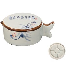 리즈제이니 대용량 물고기 먹그릇 커버 포함 03 연꽃 세라믹 잉크 풀, 1개