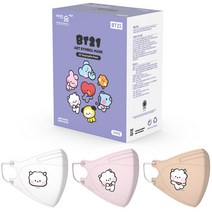 어린숨엣지 라인프렌즈 BT21 아트심볼 새부리형 컬러마스크 중형 RJ 미니니 3종 x 10p 세트, 1세트, 화이트, 라이트핑크, 라이트베이지