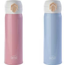 상상앤드 비비드 2중 진공 원터치 보온병, 핑크 + 스카이, 500ml