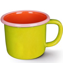 본에나멜웨어 컬러라마 라지 머그컵 300ml, 옐로우 + 레드 + 핑크 Rim, 1개