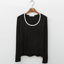 베라 여성용 배색 오픈 U넥 티셔츠