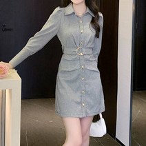 비비에모 벨티드 펄 체크 오피스 셔츠 미니 원피스 02097