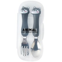 어린이 에니멀 스푼 포크 세트 강아지 MP270, 블랙, 스푼 + 포크 + 케이스