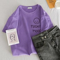 몬드스팟 여성용 라운드넥 루즈핏 스마일 레터링 반팔티 JN505