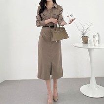 비첼라 비비에모 제린 앞트임 셔츠형 오피스 원피스 02752