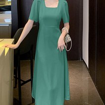 비비에모 스퀘어넥 여리핏 허리 리본 미디 원피스 02904