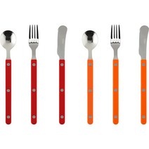 시에르 파르베 2인 디저트 티스푼 + 티포크 + 버터나이프 세트, 레드, 오렌지, 티스푼 2p + 티포크 2p + 버터나이프 2p