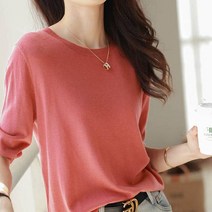 아뗄릭 여성용 봄 여름 라운드넥 심플 데일리 풀오버 니트 티셔츠 01996