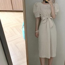 비비에모 코튼 린넨 퍼프 리본 여름 원피스 02985