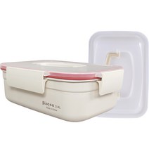 비오스코 프레쉬 핸디 전자렌지 스텐 밀폐용기 RED 2800ml + 누름판 세트, 1세트, 밀폐용기 2800ml + 누름판