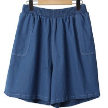 플랜데이 여성용 톰보이 스티치 장식 허리밴딩 5부 스판 데님 팬츠