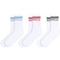 핏어스 로고 스트라이프 크루삭스 3족 세트, 블루, 레드, 블랙