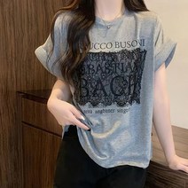 메이첼 여성용 라운드넥 레터링 레이스 루즈핏 티셔츠 02543