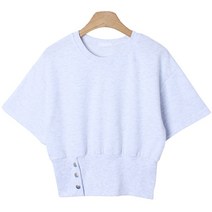 시크블랙 여성용 하오루 무지 버튼 라운드넥 반팔 티셔츠 cpt12668k34