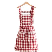 DM 프릴 체크패턴 러블리 앞치마, 레드, 1개