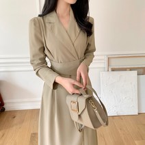 피어니스트 트렌치 셔링 카라 롱 원피스
