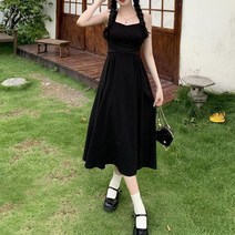 페이퍼먼츠 스퀘어 백 크로스 리본 스트랩 롱 원피스 22227