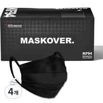 마스크오버 황사 방역 마스크 블랙 대형 KF94, 50개입, 4개