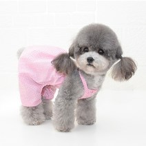 펫보스 강아지 체크 멜빵 호박바지 올인원, 핑크