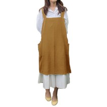 린넨 심플 롱 앞치마 S, 머스타드, 1개