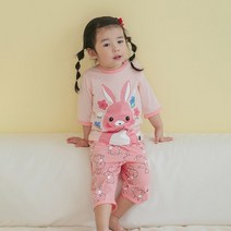 보보 아동용 나는 토끼 오가닉 7부 상하 실내복 세트