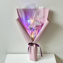 미다운플라워 조화 홀로그램 장미 미니꽃다발 LED 세송이 + 눈꽃 조화, 인디퍼플, 1개
