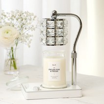 캔들백화점 크리스탈 루시드 캔들워머+워머전용 소이캔들370g세트, 잉글리쉬페어프리지아, 실버(화이트)