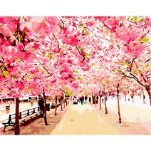 명화 팝 아트 유화 페인팅 DIY 어른 그림 그리기 캔버스 액자 대형, 17로맨틱한벚꽃길