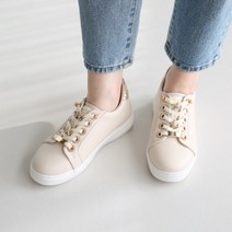 단골언니 여성용 별보석 골드바 장식 밴딩 가죽 시너지 스니커즈