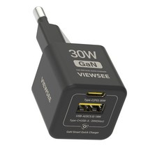 뷰씨 GaN PD 30W 2포트 미니 초고속 충전기, 블랙, 1개