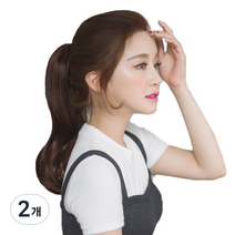 에스홀릭 C컬 웨이브 스몰핀 집게달비 아델 포니테일 가발, 내츄럴브라운, 2개