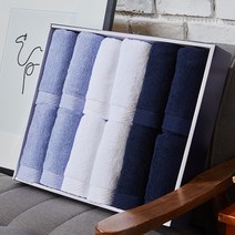 소프트터치 헤링본 보더 호텔수건 40수 코마사 150g 선물세트, 블루톤, 12매