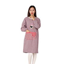 포켓 자수 긴팔 데일리 주방 앞치마, 브라운, 1개