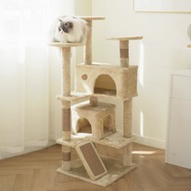 한층뚝딱 8단 터널 숨숨집 플랫폼 고양이 중형 캣타워 128cm, 베이지, 1개