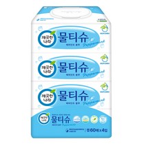 깨끗한나라 물티슈 페퍼민트 블루 캡형, 60매, 4개