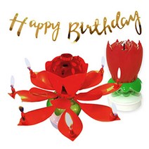쁘띠마인 연꽃 생일초 2p + 생일 가랜드 세트, 레드(생일초), 랜덤발송(가랜드), 1세트