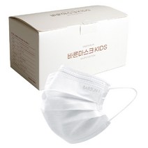 바른 일회용 마스크 유아동용, 50개입, 1개, 화이트