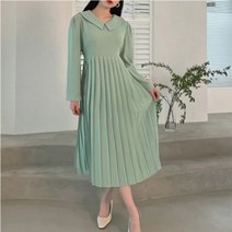 비비에모 라운드 카라 단아한 플리츠 긴팔 원피스 01674
