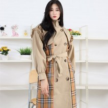 페이퍼먼츠 루즈핏 러플 빈티지 더블 버튼 체크 트렌치 코트 원피스 6705