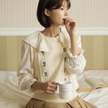 빼빼 여성용 플라워 자수 니트 조끼