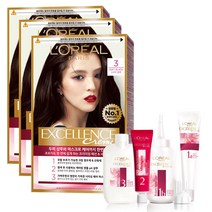 로레알파리 엑셀랑스 크림 염색제, 3호 소프트블랙, 3개
