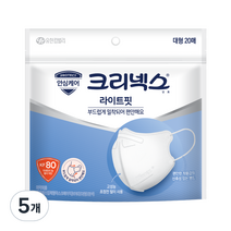 크리넥스 라이트핏 입체형 마스크 베이직 KF80 대형 흰색, 20개입, 5개, 화이트