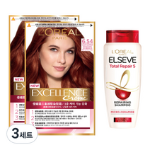로레알파리 엑셀랑스 크림 염색제 6.54호 2p + 샴푸 170ml 기획세트, 3세트