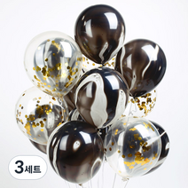 파티해 마블 컨페티 풍선 15p + 손펌프 랜덤발송 +컬링리본 + 스펀지닷 세트, 블랙, 3세트