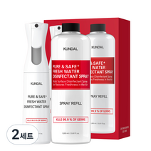 쿤달 퓨어 앤 세이프 프레시 워터 살균 소독 반자동 스프레이 본품 300ml + 리필 1000ml, 2세트