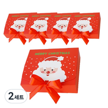 도나앤데코 크리스마스 직사각 포장 상자 소 5p + 리본 5p, 스마일산타 레드, 2세트