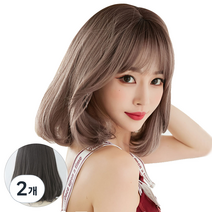 뿌이뿌이가발 여성 짧은머리 웨이브 통가발 밍밍이, 내추럴블랙, 2개