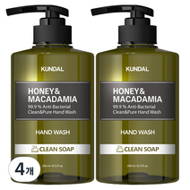 쿤달 클린 앤 퓨어 핸드워시 클린솝향, 258ml, 4개